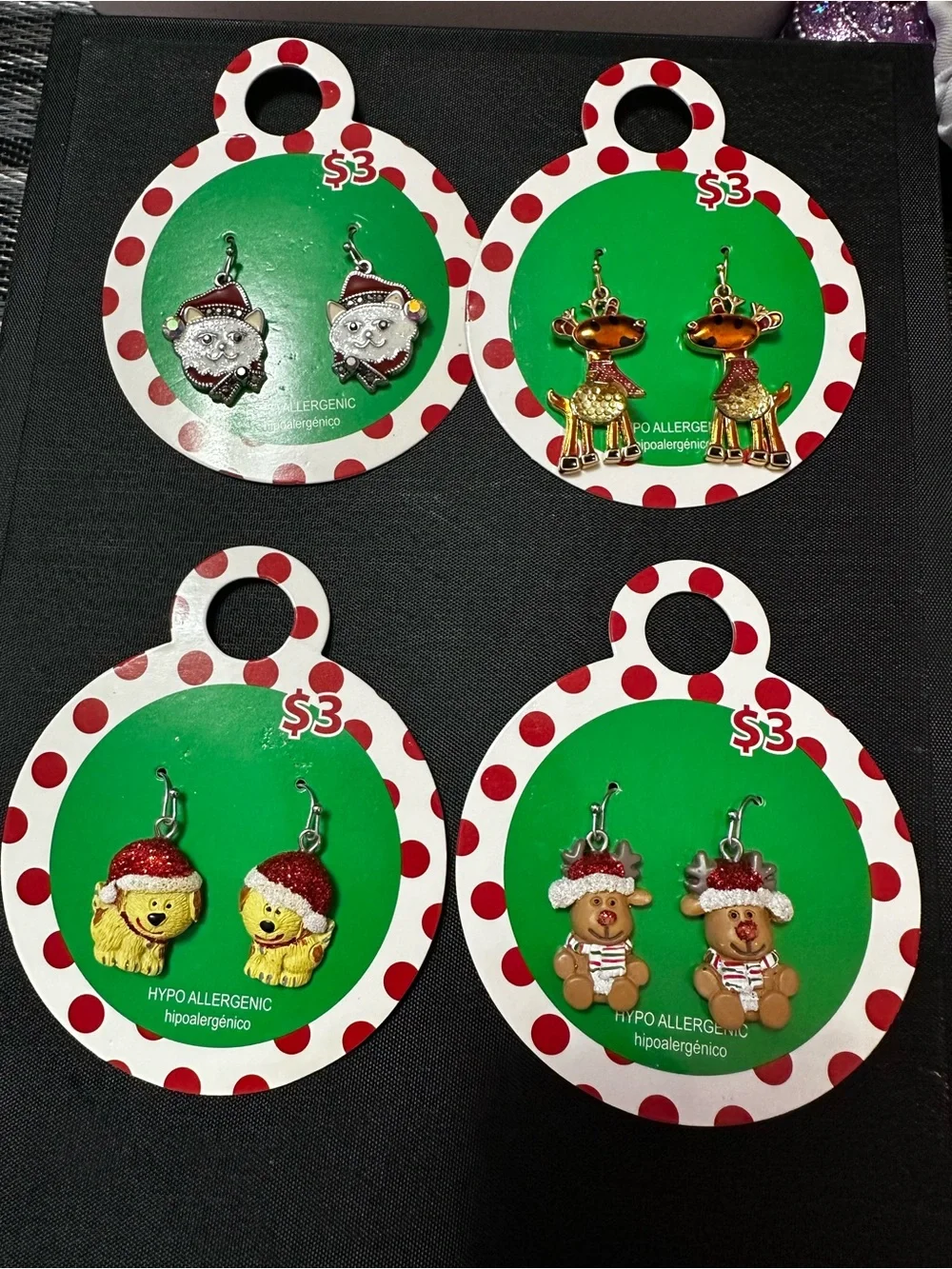 Holiday Kids Dangle Earrings Set in Red, Green, Gold, Brown